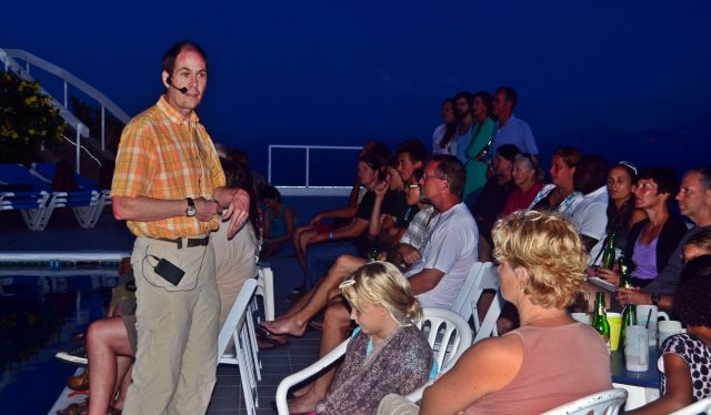 Stephan Martin giving an outdoor evening cosmic talk